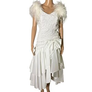 VTG Betsy & Adam White Satin Chiffon Glamor Hollywood Dress Small Formal